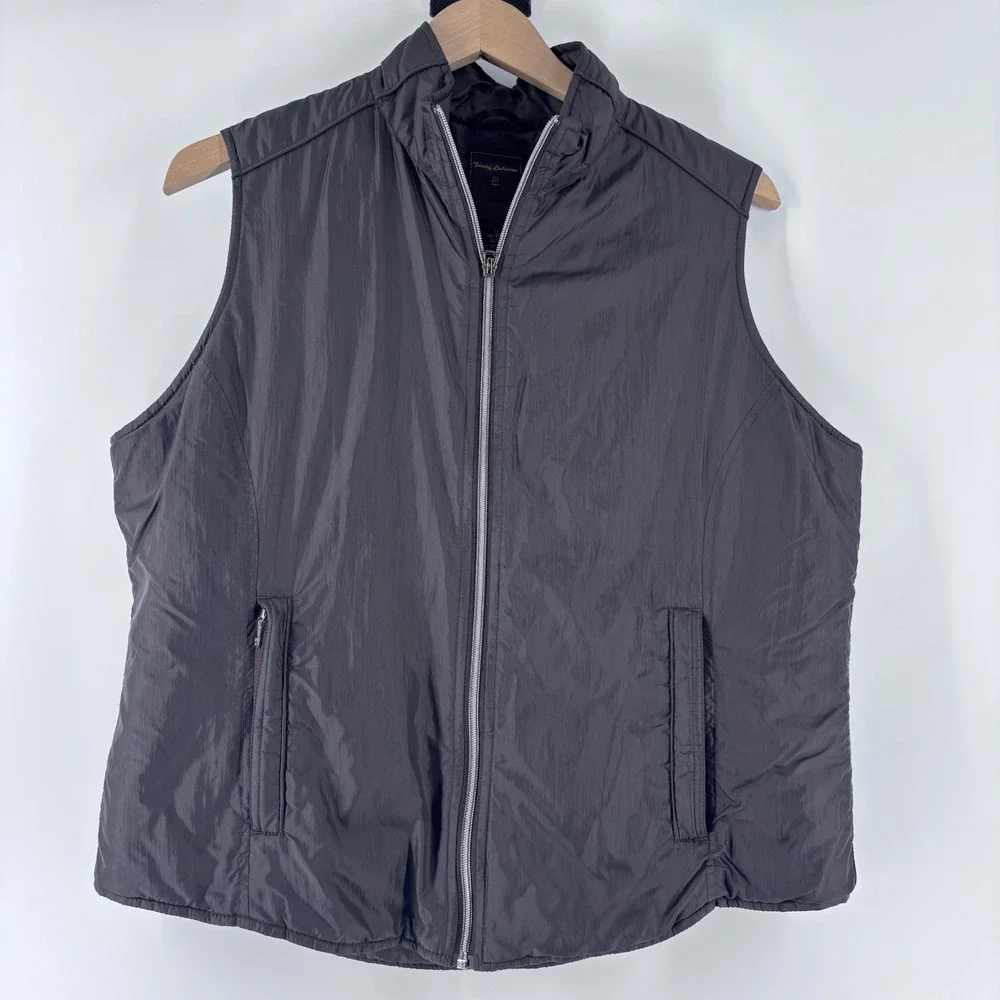 Tommy Bahama Golf Vest Womens XL Brown Nylon Full Zip Lightweight Mock Neck TB18